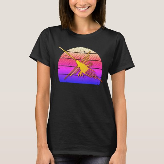 Golden Nazca Lines Hummingbird Retro Sunset T-shirt (Voorkant)
