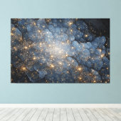 Golden Nebula Sparkles Midnight Blue Cosmos Canvas Afdruk (Insitu (Houten vloer))