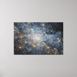 Golden Nebula Sparkles Midnight Blue Cosmos Canvas Afdruk