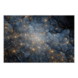 Golden Nebula Sparkles Midnight Blue Cosmos Perfect Poster