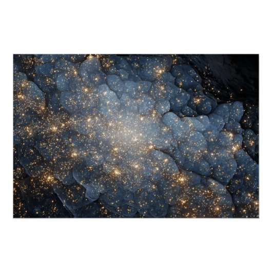 Golden Nebula Sparkles Midnight Blue Cosmos Perfect Poster (Voorkant)