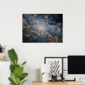 Golden Nebula Sparkles Midnight Blue Cosmos Poster (Thuiskantoor)