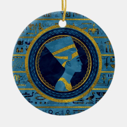 Golden Nefertiti over blauwe marmer Keramisch Ornament (Voorkant)