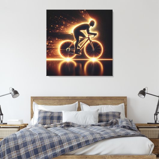 Golden Neon Fiets Canvas Afdruk (Insitu (Slaapkamer))