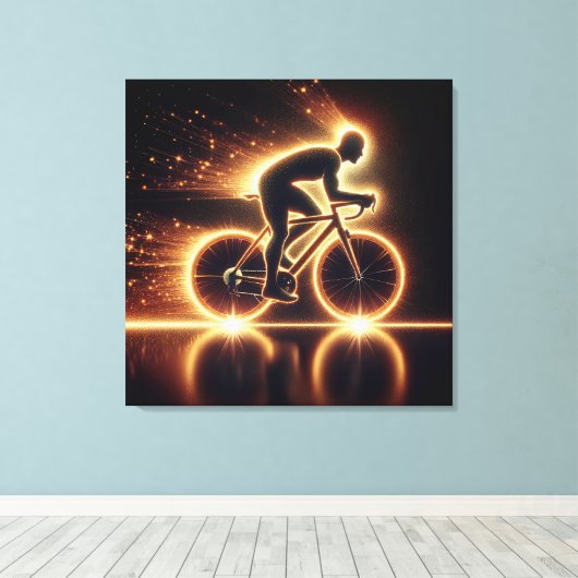 Golden Neon Fiets Canvas Afdruk (Insitu (Houten vloer))