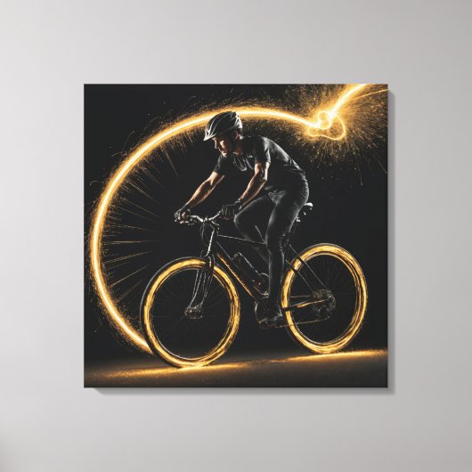 Golden Neon Fiets Canvas Afdruk (Voorkant)