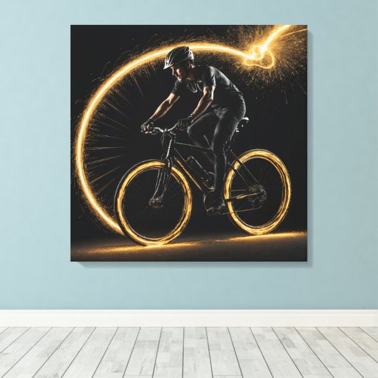 Golden Neon Fiets Canvas Afdruk (Insitu (Houten vloer))