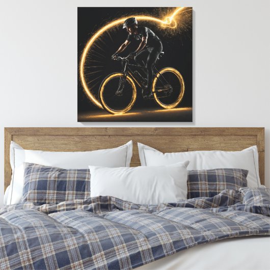 Golden Neon Fiets Canvas Afdruk (Insitu (Slaapkamer))