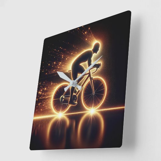 Golden Neon Fiets Vierkante Klok (Hoek)