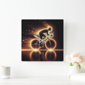 Golden Neon Fiets Vierkante Klok (Huis)