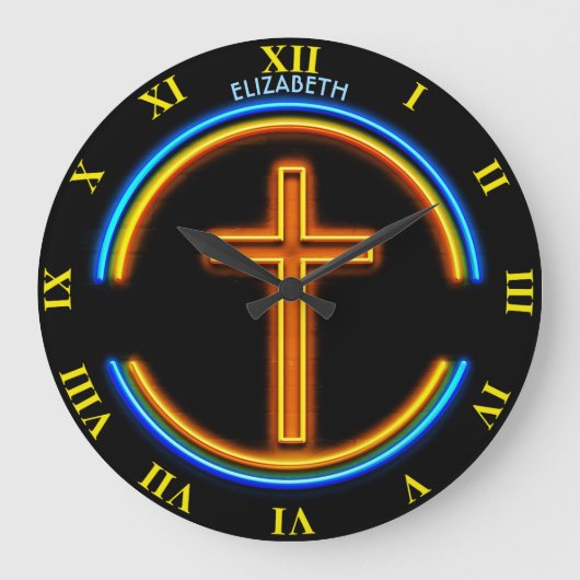 Golden Neon Gglotpsychedelic Christelijke Jezus Grote Klok (Voorkant)