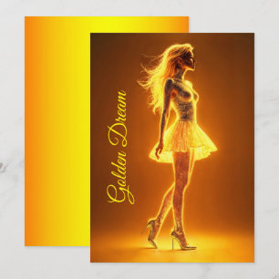 Golden Neon meisje in gloeiende mode elegantie Kaart
