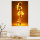 Golden Neon meisje in gloeiende mode elegantie Poster (Keuken)
