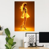Golden Neon meisje in gloeiende mode elegantie Poster (Thuiskantoor)