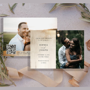 Golden Neutral Abstract   Elegante Huwelijk QR Cod Save The Date