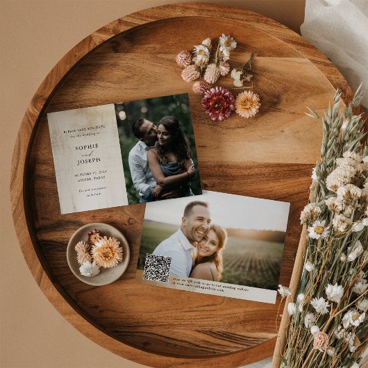 Golden Neutral Abstract | Elegante Huwelijk QR Cod Save The Date