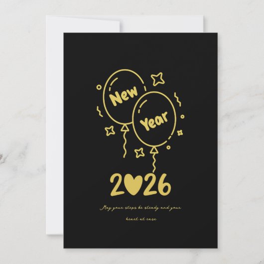 Golden New Year Balloon Card 2026 Feestdagenkaart (Voorkant)