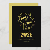 Golden New Year Balloon Card 2026 Feestdagenkaart (Voorkant / Achterkant)