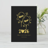 Golden New Year Balloon Card 2026 Feestdagenkaart (Staand voorkant)