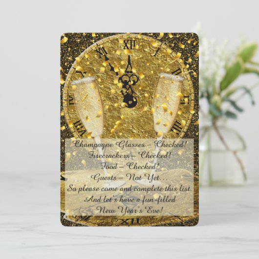 Golden New Years Eve Uitnodiging (Staand voorkant)