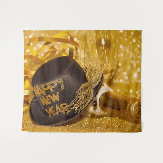 Golden New Years Top Hat Wandkleed (Voorkant (horizontaal))