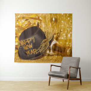 Golden New Years Top Hat Wandkleed