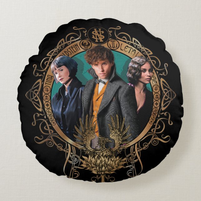 Golden Newt, Tina en Leta Art Deco Portrait Rond Kussen (Voorkant)