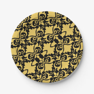 Golden Night Damask Bows Papieren Bordje