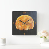 Golden Night Full Moon boven het dennenbos Vierkante Klok (Huis)