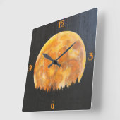 Golden Night Full Moon boven het dennenbos Vierkante Klok (Hoek)