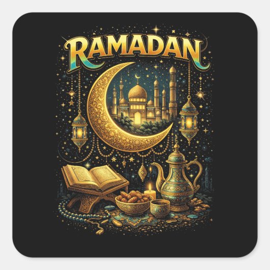 Golden Nights of Ramadan Vierkante Sticker (Voorkant)