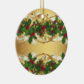 Golden Noel Garland — Red Berries & Holly Leaves Keramisch Ornament (Rechts)