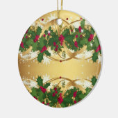 Golden Noel Garland — Red Berries & Holly Leaves Keramisch Ornament (Links)