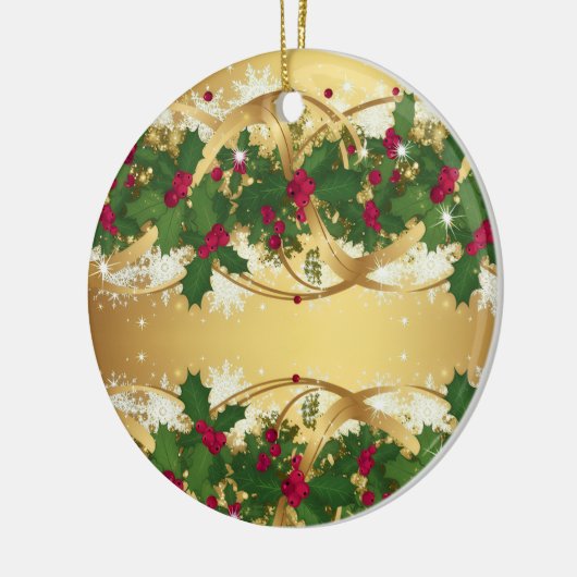Golden Noel Garland — Red Berries & Holly Leaves Keramisch Ornament (Links)
