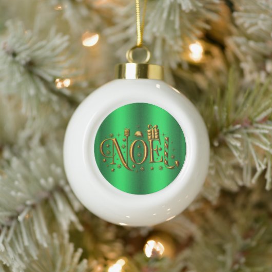 Golden Noel over Groen Keramische Bal Ornament (Boom)