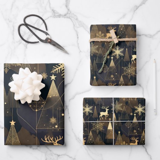 Golden Noir Christmas Forest Inpakpapier Vel (Voorkant)