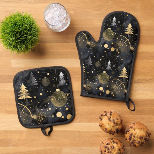 Golden Noir Christmas Ovenwant & Pannenlap Set (Top down)