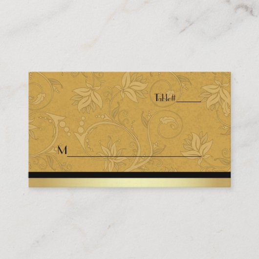 Golden Nouveau Fleur Wedding Place Card Plaatskaartje (Voorkant)