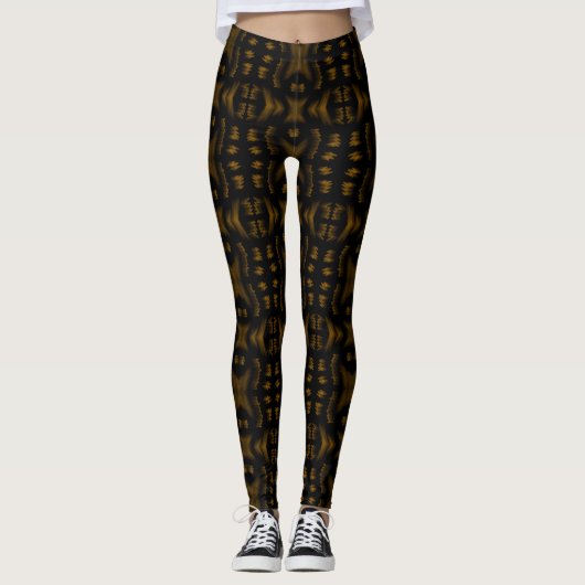 Golden Obsidian Tribal Ikat Pattern Leggings (Voorkant)