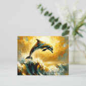 Golden Ocean Dolphin Jump Feestdagenkaart (Staand voorkant)