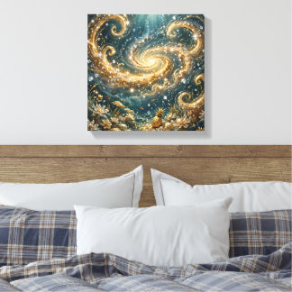 Golden Ocean Fantasy - Luxe Gouden Wervelende Muur Canvas Afdruk
