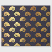 Golden Ocean Shells Blue Navp Yacht Cadeaupapier (Vlak)