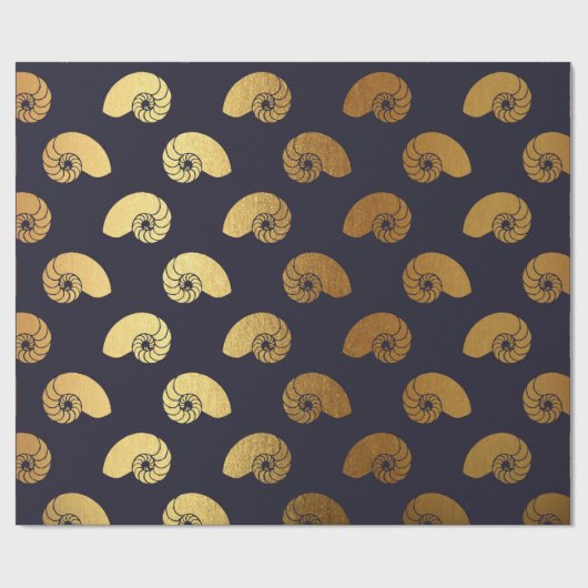 Golden Ocean Shells Blue Navp Yacht Cadeaupapier (Vlak)