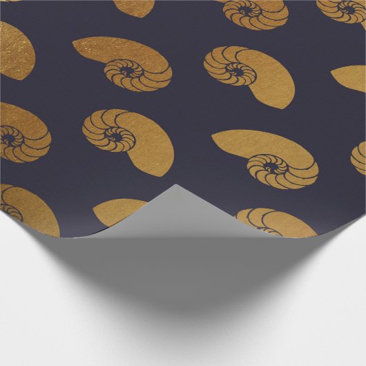 Golden Ocean Shells Blue Navp Yacht Cadeaupapier (Hoek)