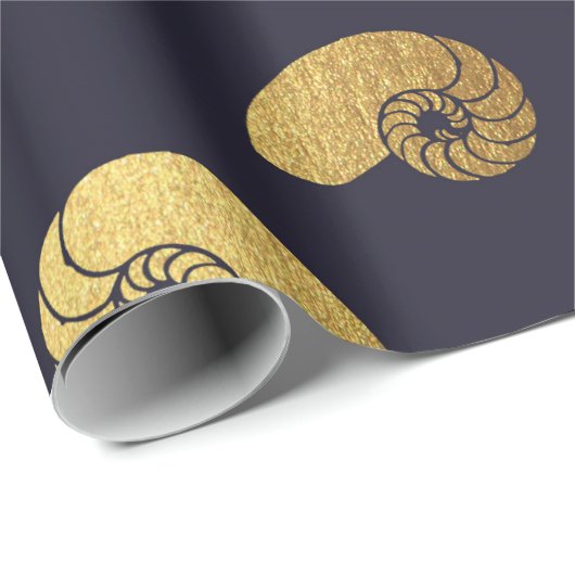 Golden Ocean Shells Blue Navp Yacht Cadeaupapier (Rol Hoek)