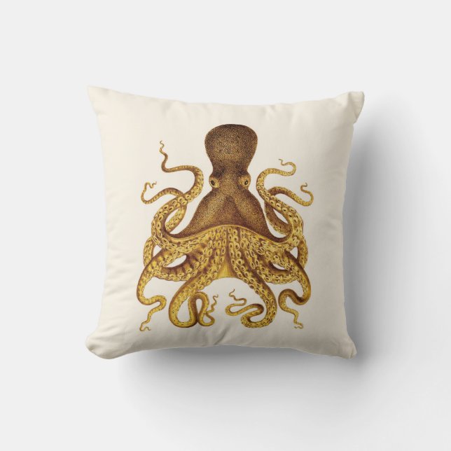 Golden Octopus Illustratie op Cream Kussen (Voorkant)