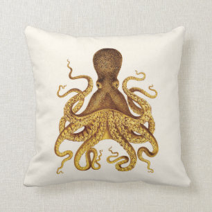 Golden Octopus Illustratie op Cream Kussen