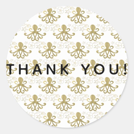 Golden Octopus & Sea Shells Beach Birthday Party Ronde Sticker (Voorkant)