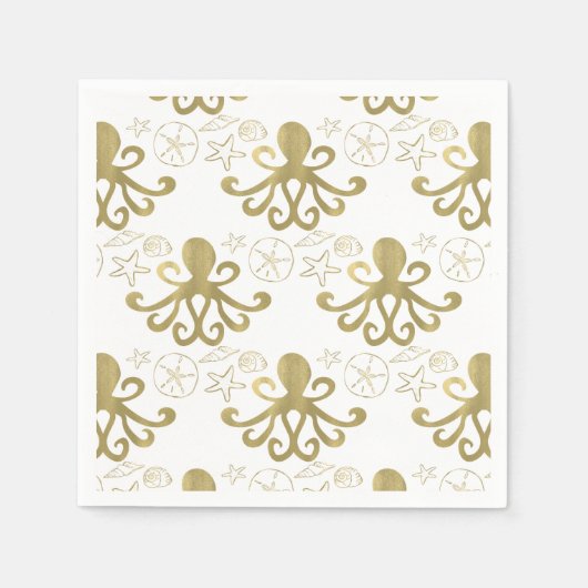 Golden Octopus & Sea Shells Beach Birthday Party Servet (Voorkant)