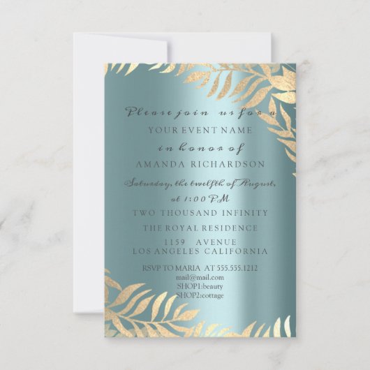 Golden Oerwoud Blue Gold Elegant Bridal Birthday Kaart (Voorkant)